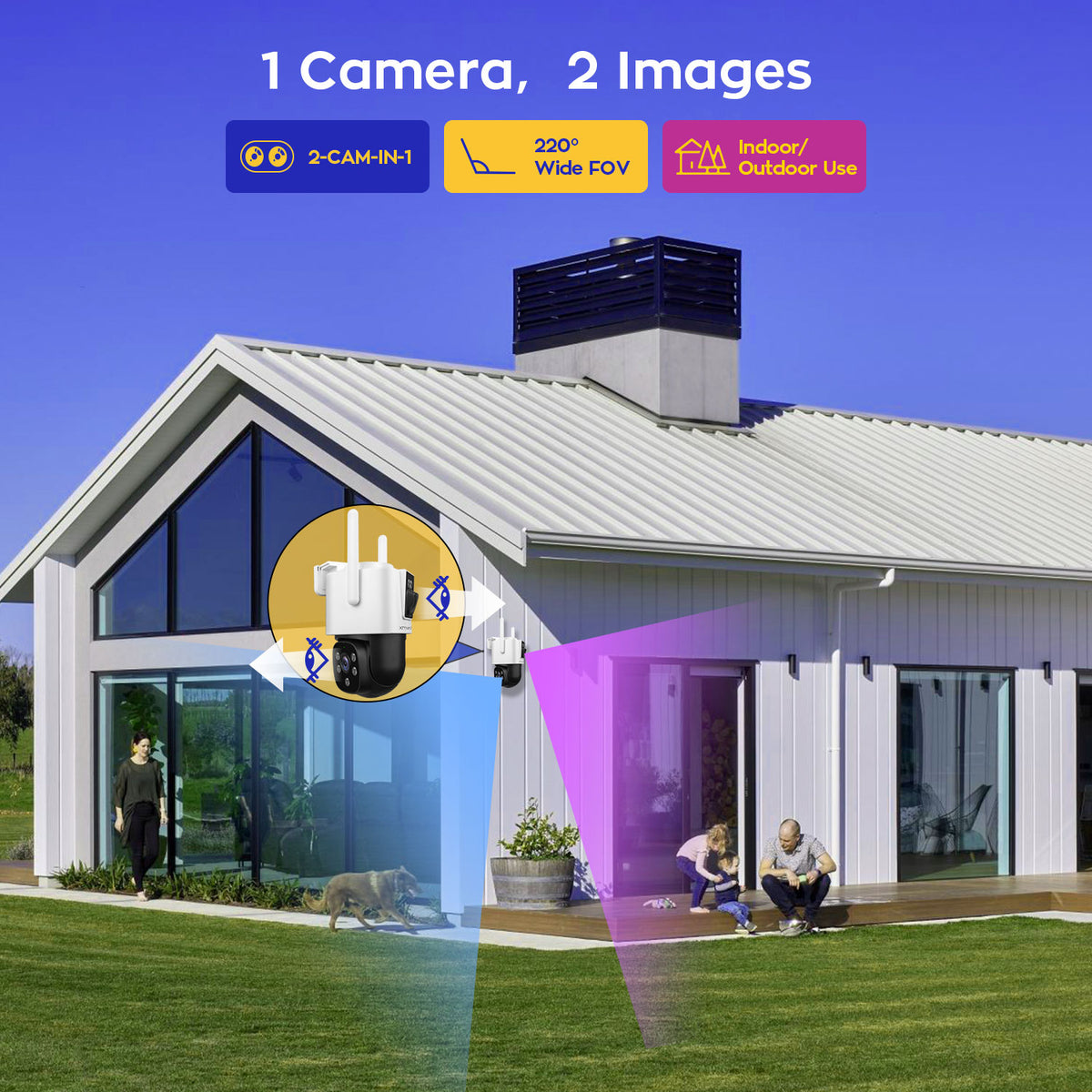 xmartO [2-in-1 CAMs 8-View WiFi 6 Mesh PTZ Security Camera System Outd ...
