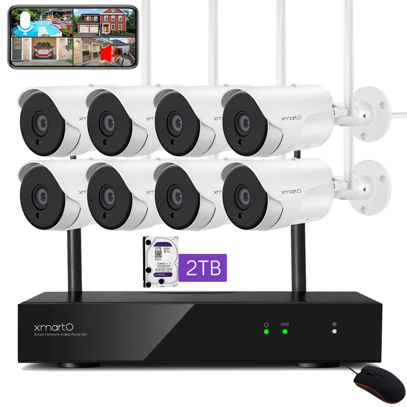 [Dual WiFi-Router NVR] XMARTO 8CH 2K HD 1296p Wireless Home Security Camera  System w. 2-Way Audio Outdoor WiFi Surveillance Cameras, 1TB Storage