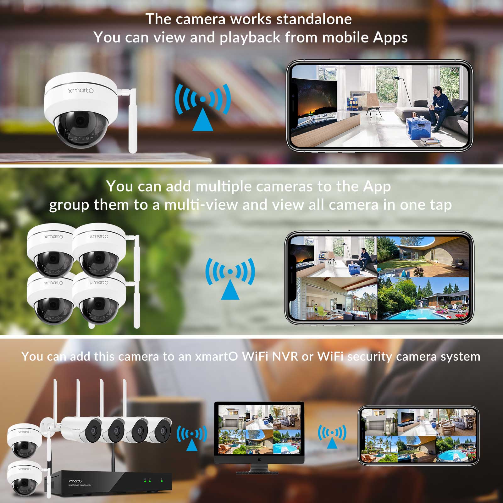 xmartO 2K HD Dome PTZ Wireless Security Camera with Auto Tracking and